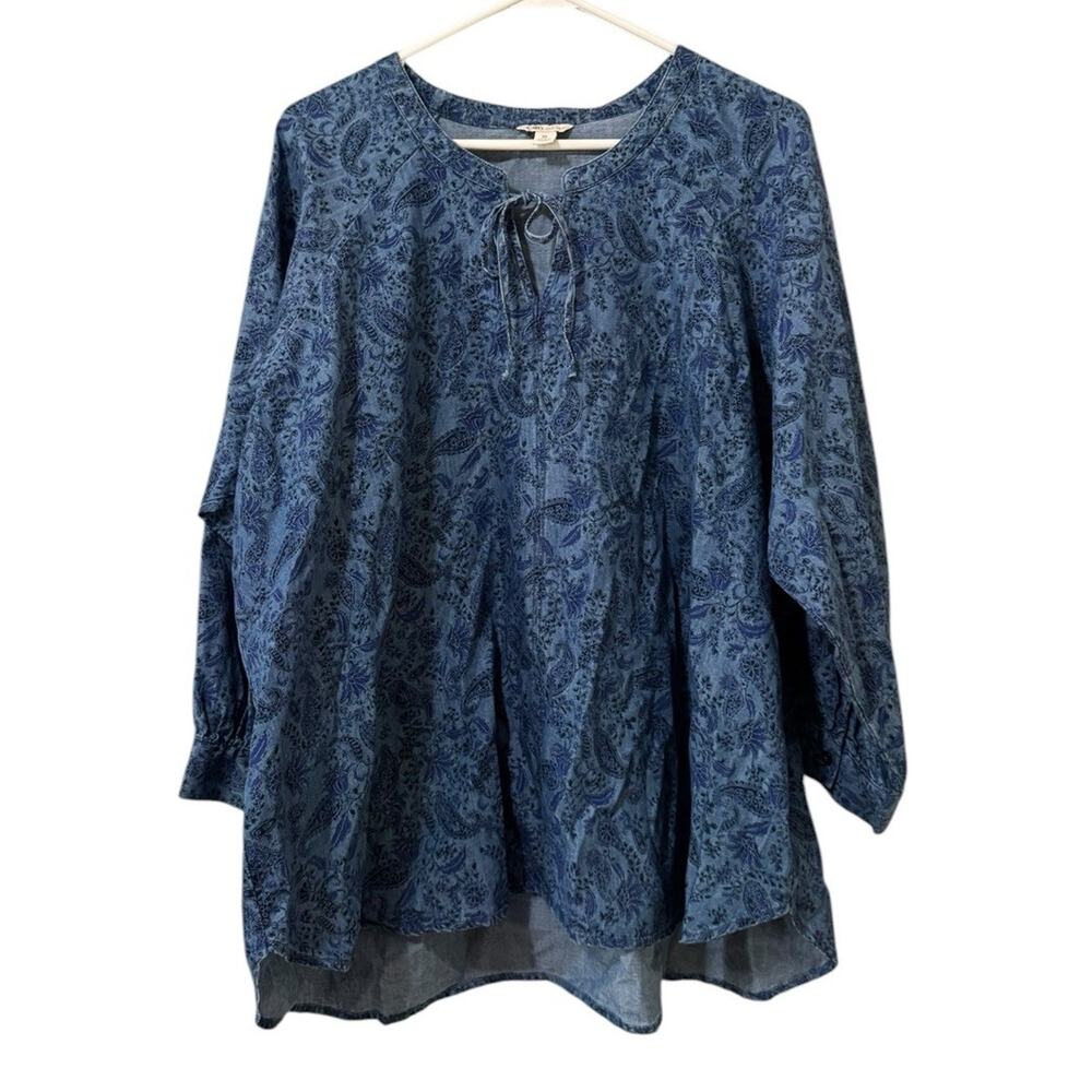 Cato Est 1946 Women Size XL Blue Paisley Shirt Top Tie Neck Career Office City